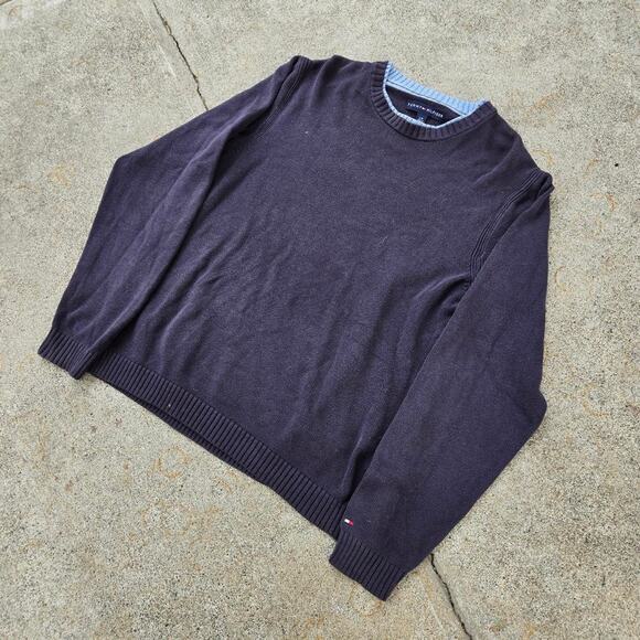 Vtg Y2k TOMMY HILFIGER Flag Logo Plain Minimal Medium Weight Crewneck Sweater Lg - Picture 2 of 6